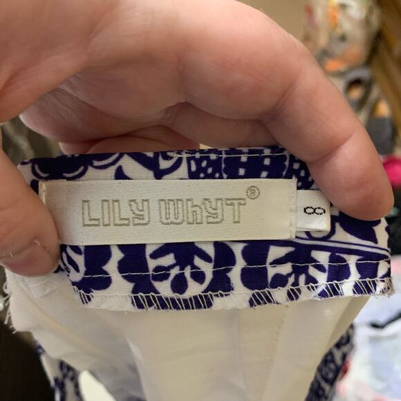 Lily Whyt Blue and White Fine China High Waisted Shorts Size 8 - Picture 7 of 14